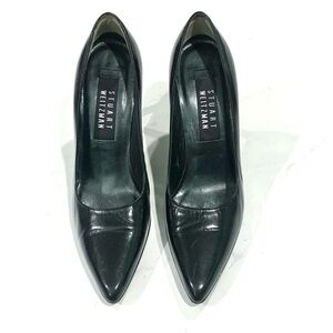 Stuart Weitzman Black Leather Pointed-Toe Pumps